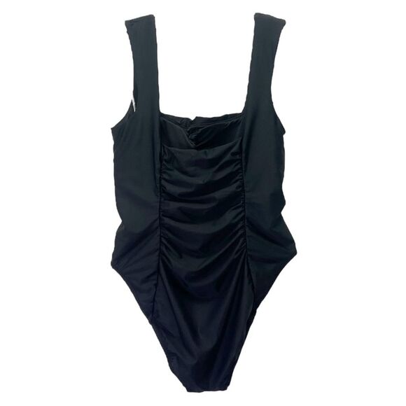J. Crew Reimagined Square Neck One-Piece Swimsuit Black Ruched Size 14 Slimming - Picture 3 of 12
